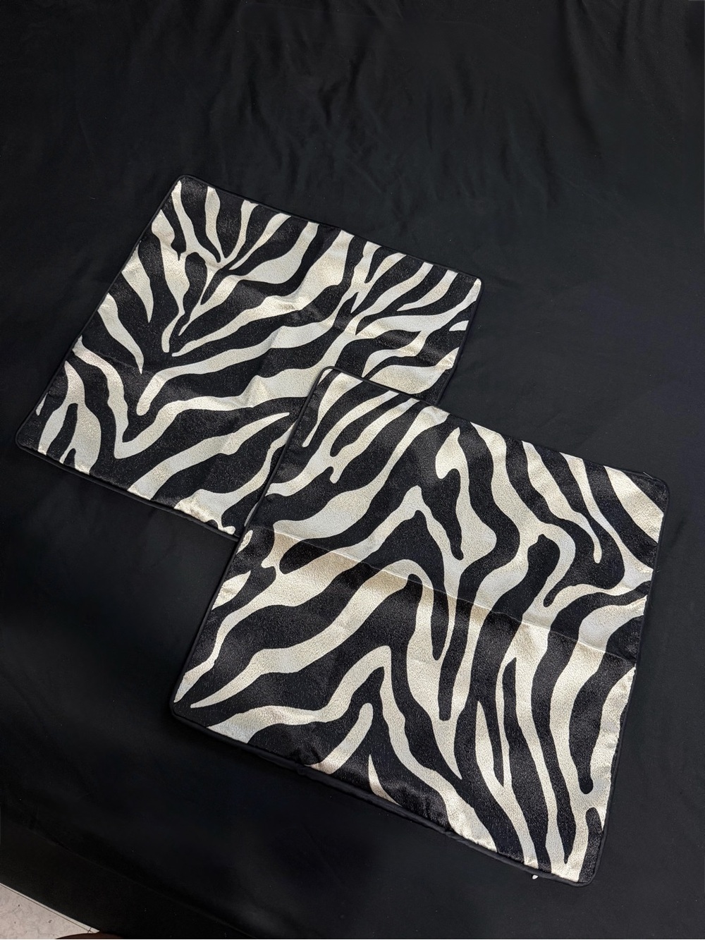Zebra Print Square Pillow Covers - Black & Silver